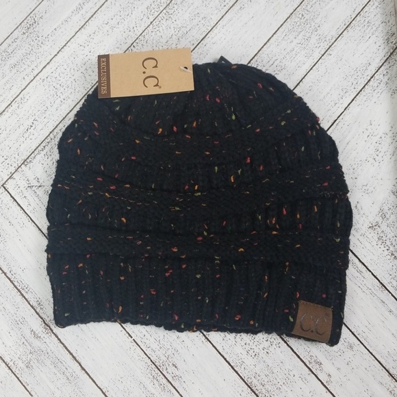 C.C Confetti Beanie Cable Knit Black - Picture 2 of 4